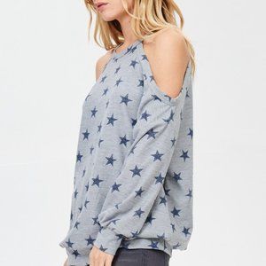 Star Cold Shoulder French Terry Sweat Top